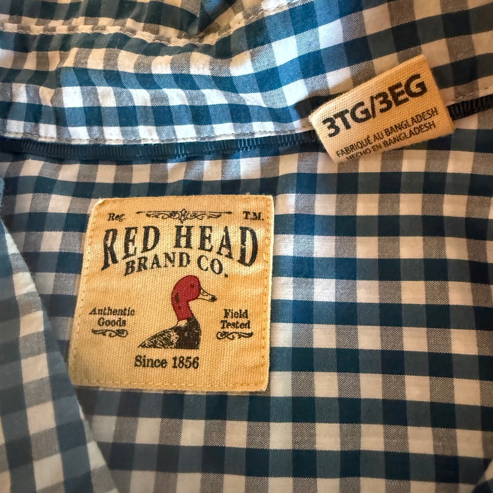 RedHead Mens Blue Gingham Short Sleeve Button Down Shirt Stretch 3XL 3TG - Picture 6 of 8